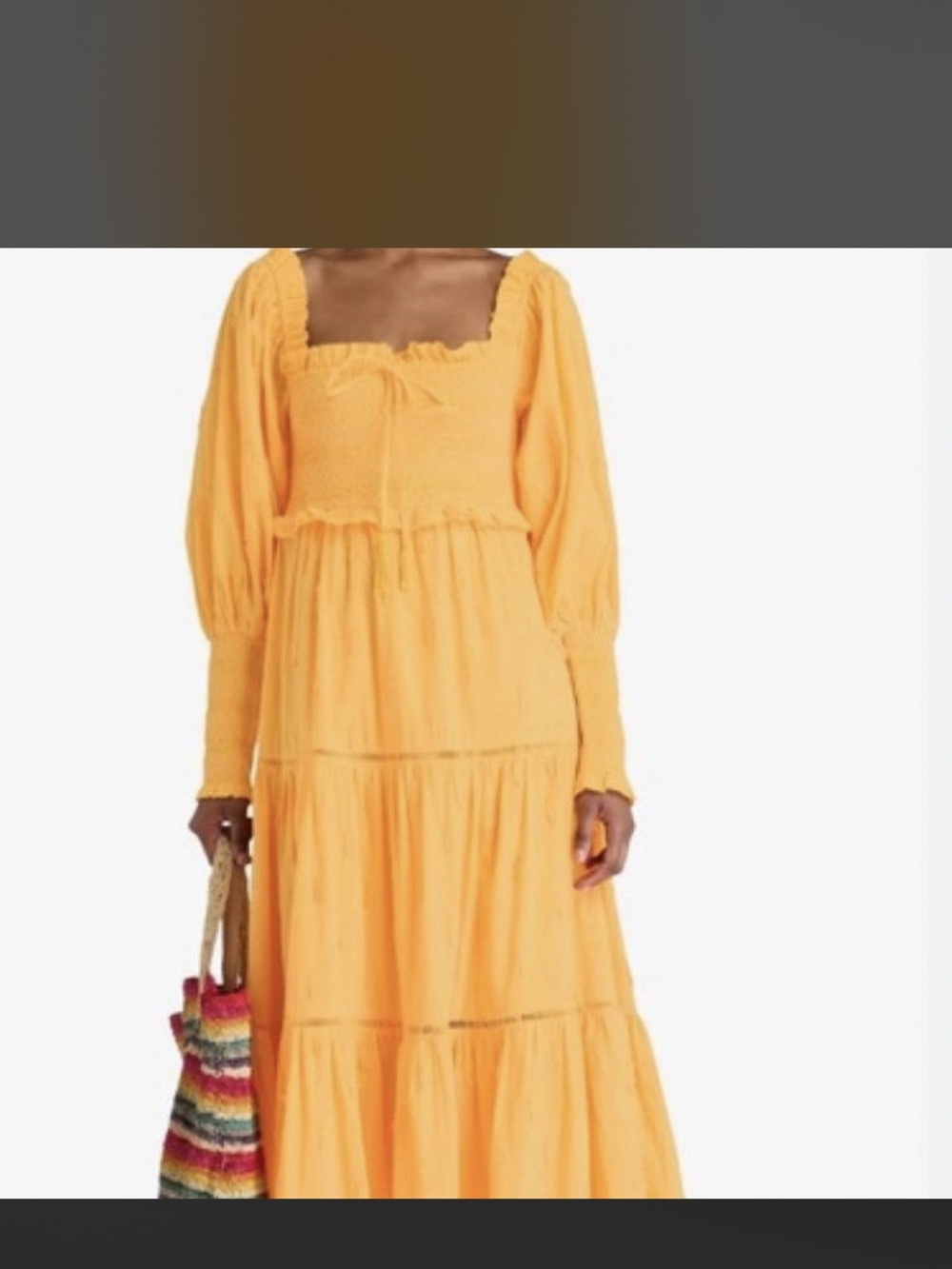 Farm Rio Yellow 3d Pineapple Tiered Long Sleeve Midi Dress M Reg $255